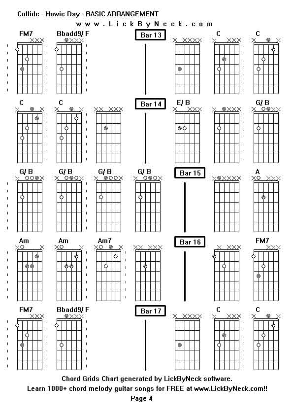 Chord Grids Chart of chord melody fingerstyle guitar song-Collide - Howie Day - BASIC ARRANGEMENT,generated by LickByNeck software.